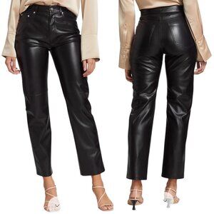 Nanushka Vinni Straight Leg Vegan Faux-Leather Ankle Pants in Black Women's Sz S